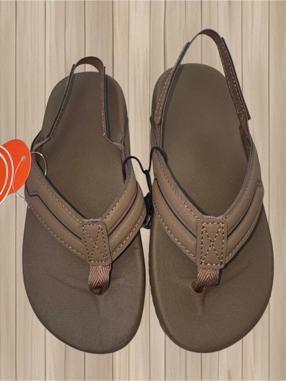 Wonder Nation Toddler Boys Flip Flops With Heel Strap Brown Squishy Comfort